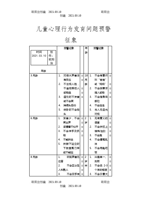 儿童心理行为发育问题预警征象之欧阳治创编