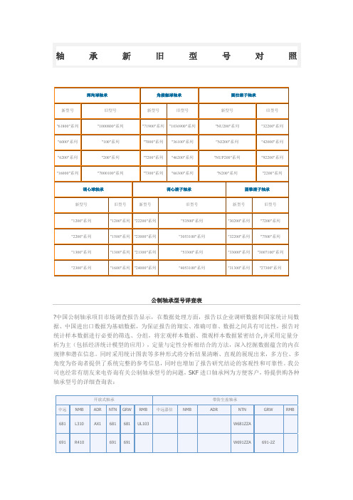 轴承代号对照表