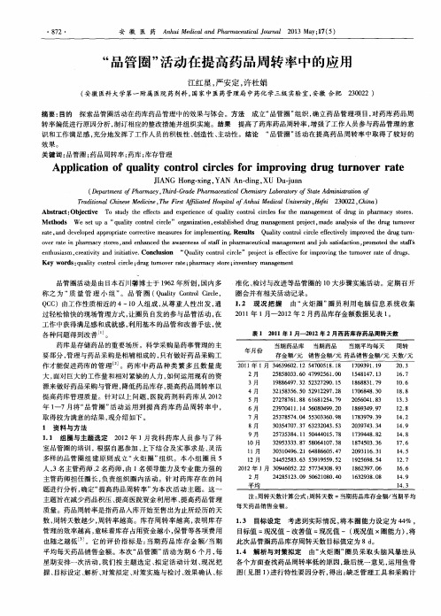 “品管圈”活动在提高药品周转率中的应用