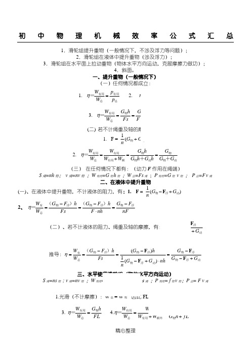 初中物理机械效率公式汇总