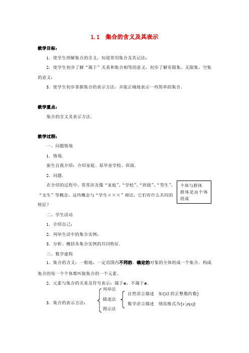 高中数学 1.1 集合的含义及其表示教案 苏教版必修1