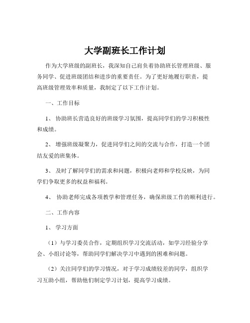 大学副班长工作计划