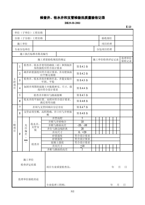 检查井、收水井和支管检验批质量验收记录