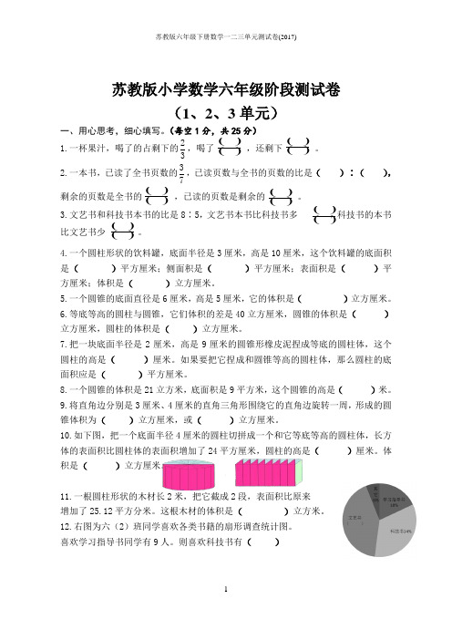 苏教版六年级下册数学一二三单元测试卷(2017)