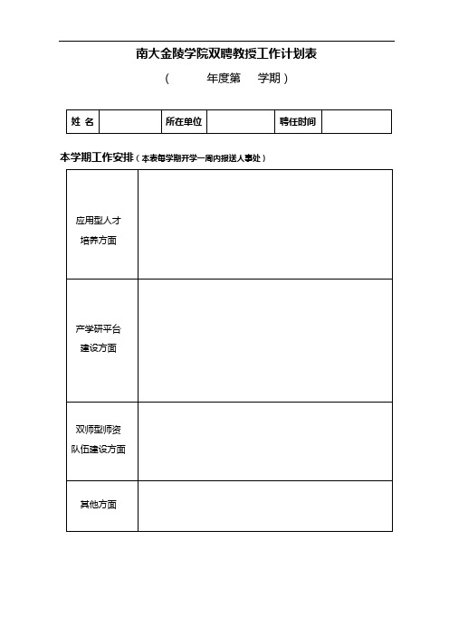 南大金陵学院双聘教授工作计划表