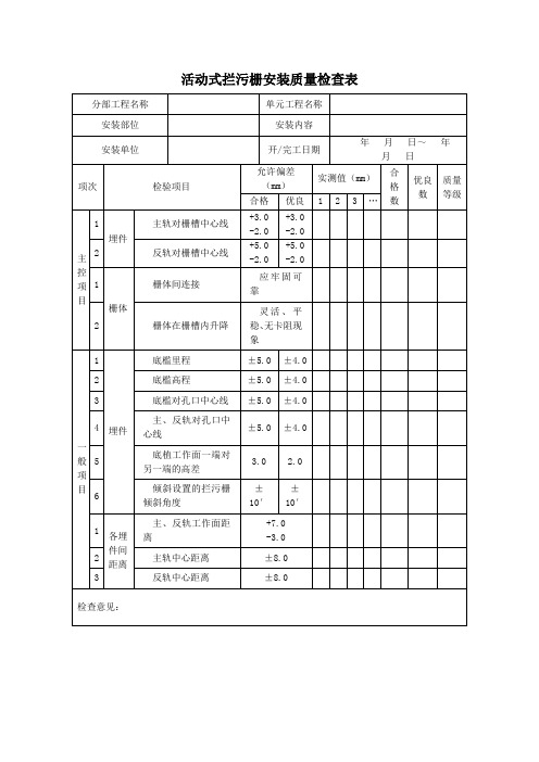 活动式拦污栅安装质量检查表