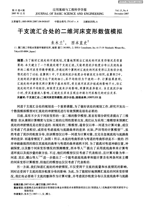 干支流汇合处的二维河床变形数值模拟