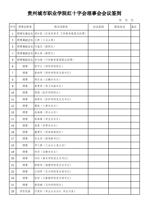 红十字理事会会议签到表