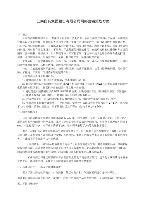 云南白药集团股份有限公司网络营销策划方案