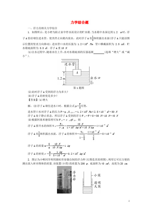 陕西省2018年中考物理专题复习力学综合题