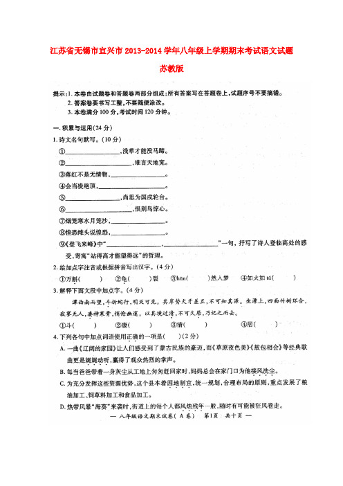 江苏省无锡市宜兴市八年级语文上学期期末考试试题 苏教版