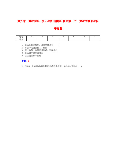 2015届高考数学总复习 第九章 第一节算法的概念与程序框图课时精练试题 文(含解析)