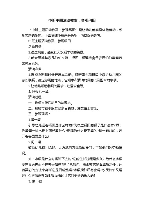 中班主题活动教案：参观稻田