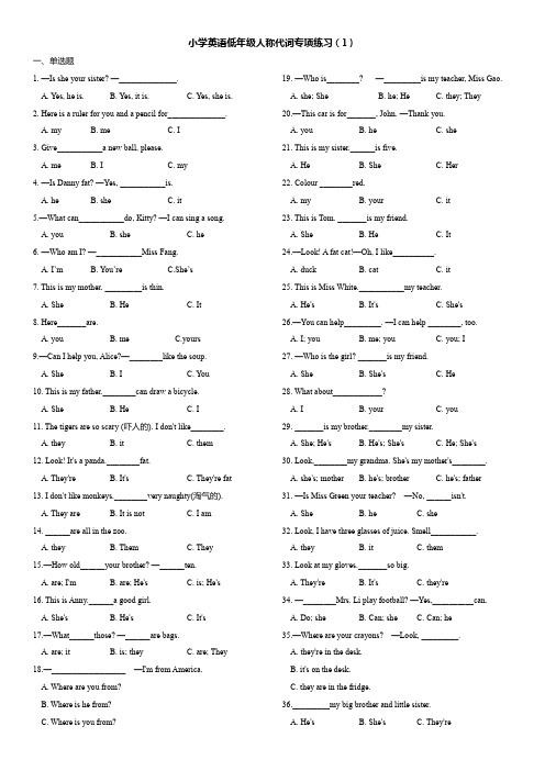 小学英语低年级人称代词专项练习 171题