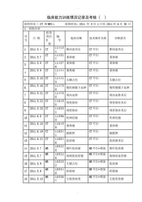 临床能力训练情况记录及考核(医技科室用)