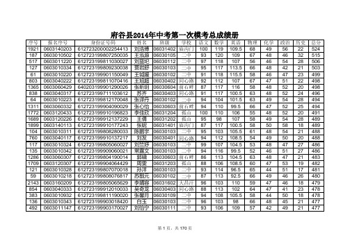 府谷县2014年中考第一次模考总成绩册