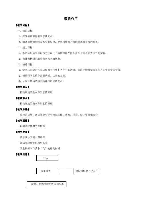 七年级生物上册第三单元生物圈中的绿色植物第5章绿色开花植物的生活方式5.3吸收作用教案(新版)北师大版