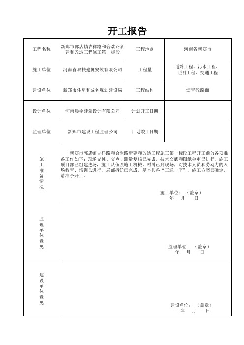 市政道路工程开工报告