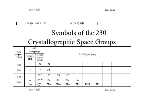 晶体结构空间群表之欧阳科创编
