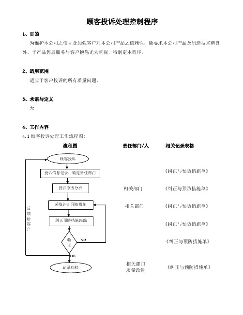 顾客投诉处理控制程序