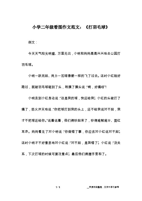 小学二年级看图作文范文：《打羽毛球》