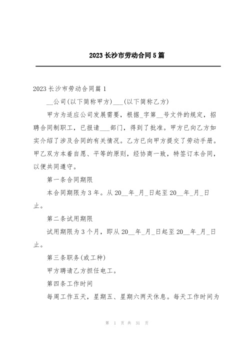 2023长沙市劳动合同5篇