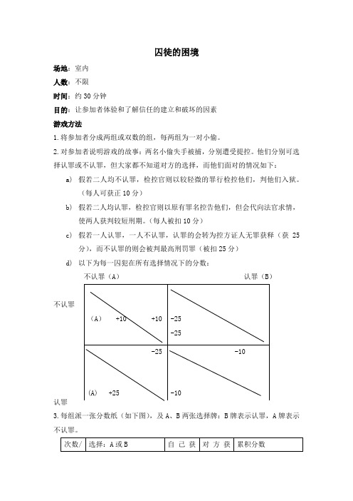 团体心理培训-囚徒的困境