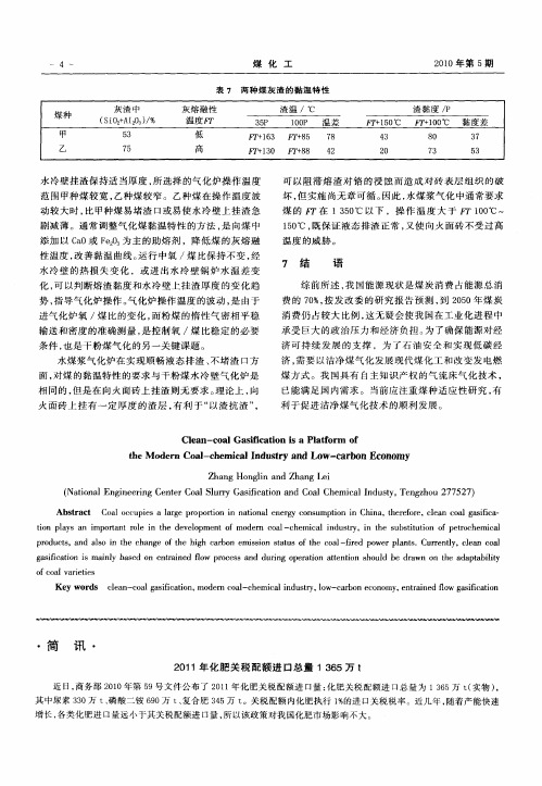 2011年化肥关税配额进口总量1365万t