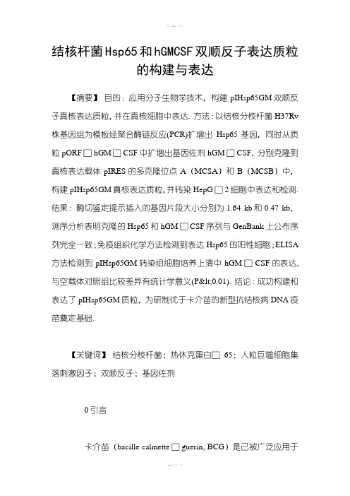 结核杆菌Hsp65和hGMCSF双顺反子表达质粒的构建与表达