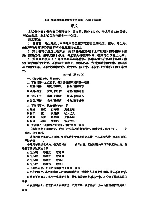 2014年山东高考语文试题含答案