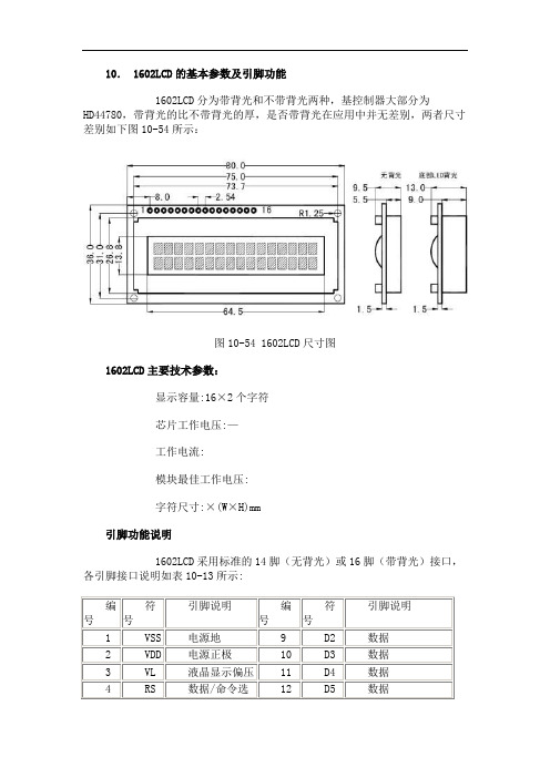 1602LCD的基本参数及引脚功能