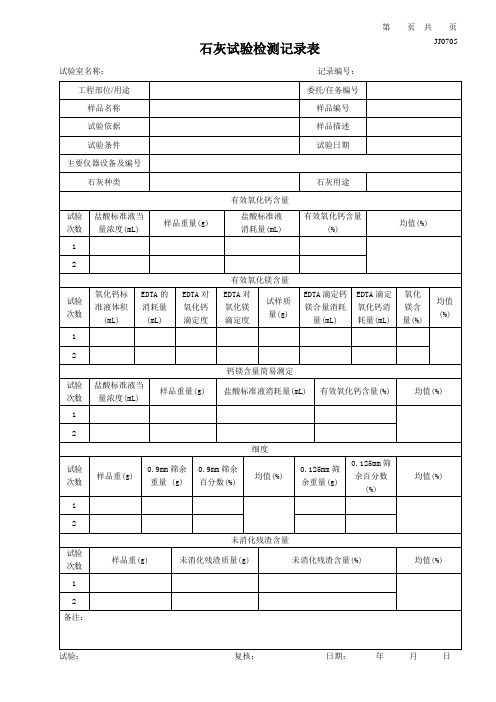 石灰有效钙镁含量表