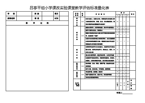 吕亭平坦小学课改实验课堂教学评估标准量化表