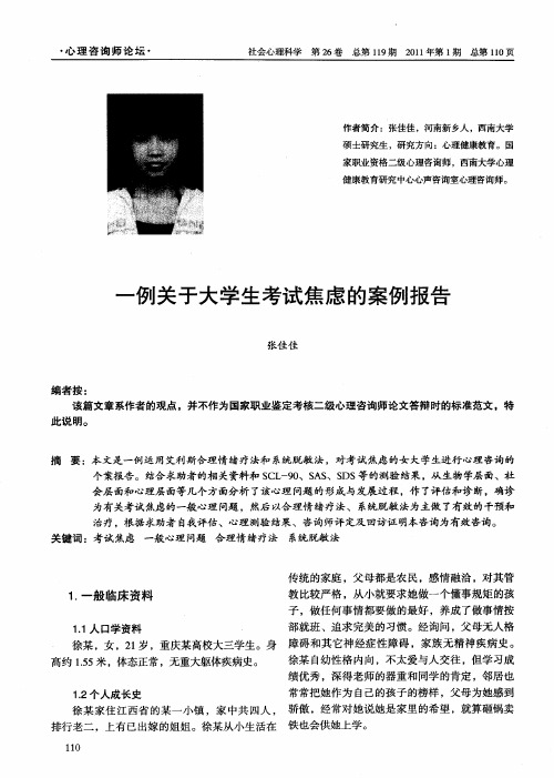 一例关于大学生考试焦虑的案例报告