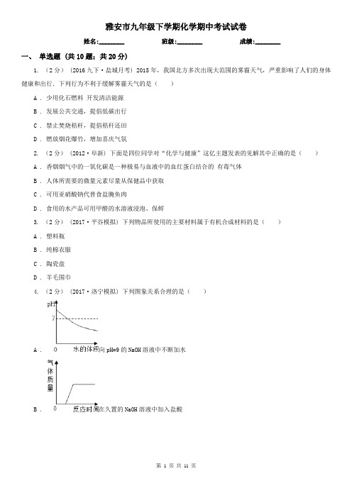 雅安市九年级下学期化学期中考试试卷