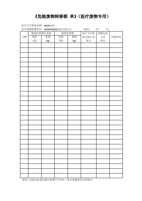 医院危险废物转移联单(医疗废物专用)