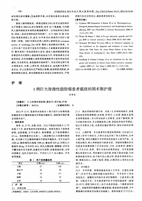 1例巨大弥漫性脂肪瘤患者截肢的围术期护理