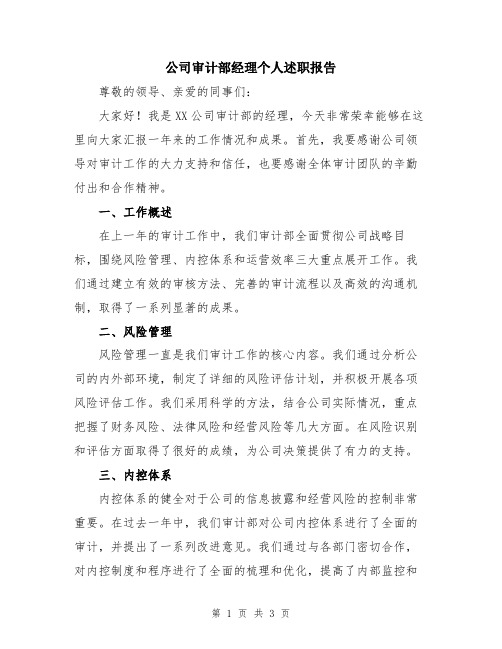 公司审计部经理个人述职报告