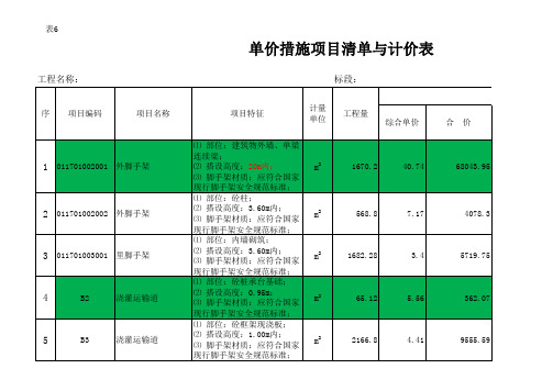 单价措施项目清单与计价表