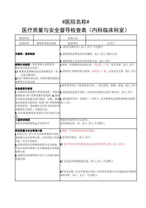 3211-B2-医疗质量与安全督导检查表1(内科临床科室)