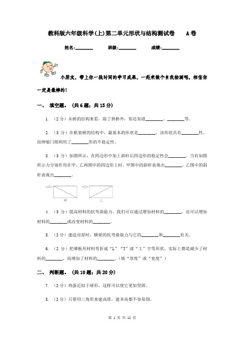 教科版六年级科学(上)第二单元形状与结构测试卷    A卷