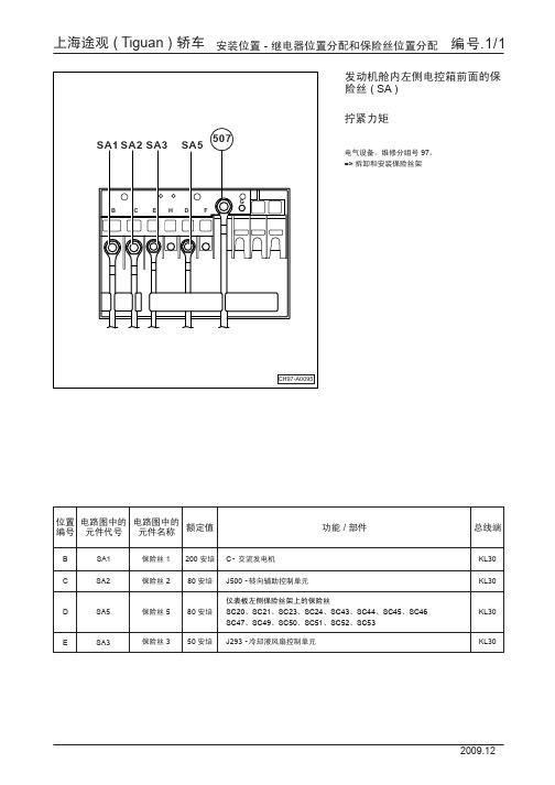 上海途观 ( Tiguan ) 轿车安装位置_01_继电器位置分配和保险丝位置分配