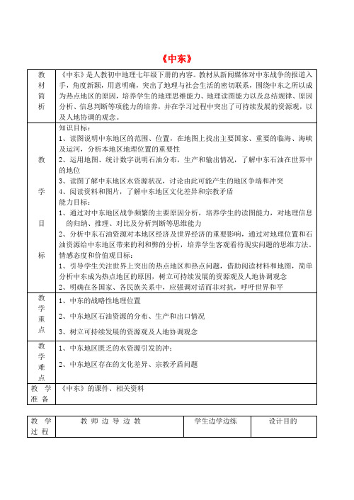 七年级地理下册 第八章 第一节 中东教案2 (新版)新人教版