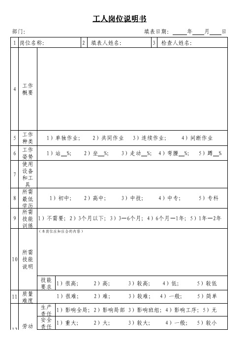 工人岗位说明书