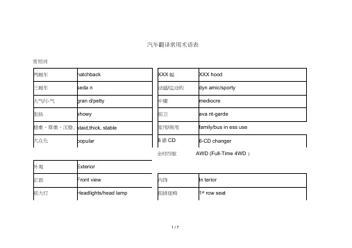 汽车技术术语中英文对照翻译