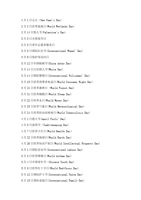 一年中每个月的节日
