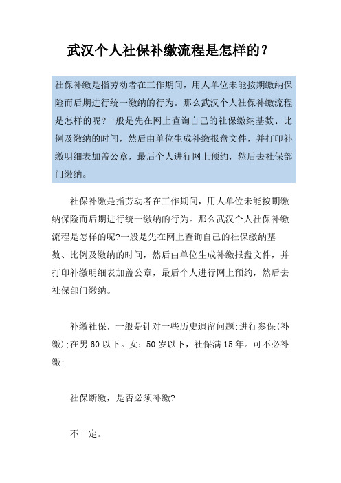 武汉个人社保补缴流程是怎样的？