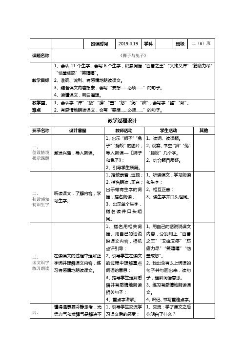 北师大新课标小学语文二年级下册《10 动脑筋 ②狮子和兔子》优质课教学设计_1