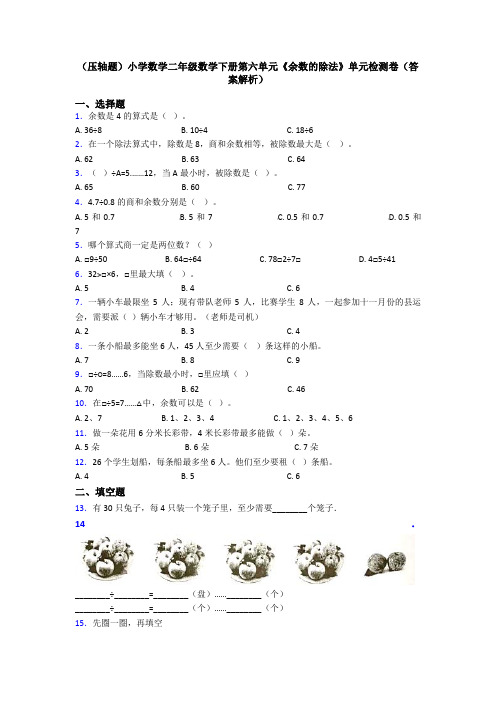 (压轴题)小学数学二年级数学下册第六单元《余数的除法》单元检测卷(答案解析)