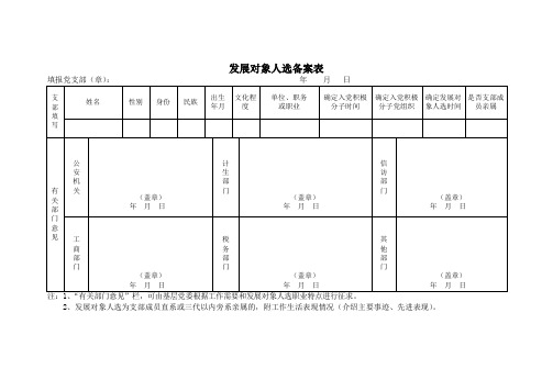 发展对象人选备案表